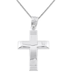 Λευκόχρυσος βαπτιστικός σταυρός Κ14 με αλυσίδα